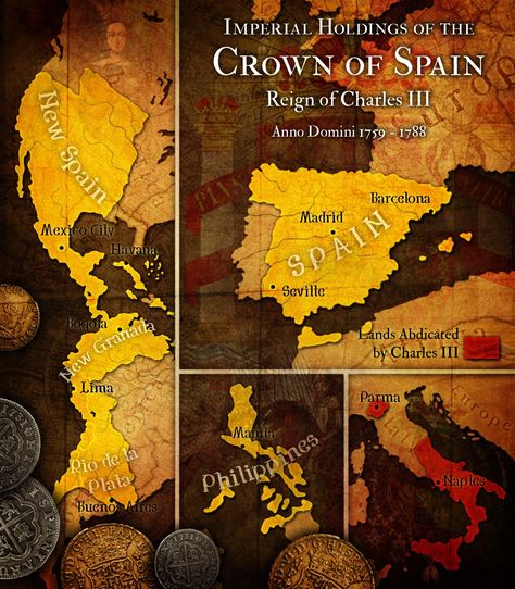 Spanish empire at its greatest extent before being gutted in the Napoleonic wars Spanish Empire, Map Games, New Spain, Age Of Empires, Alternate History, Napoleonic Wars, Historical Art, Reign, World Map