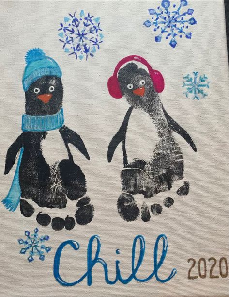 January Baby Craft Ideas, Baby Foot Print Art Winter, Snowman Feet Print, Snowman Infant Crafts, Kids Hand And Footprint Art Christmas, January Craft For Infants, Winter Themed Handprint Art, Holiday Crafts Infants, Baby Feet And Hand Print Ideas Christmas