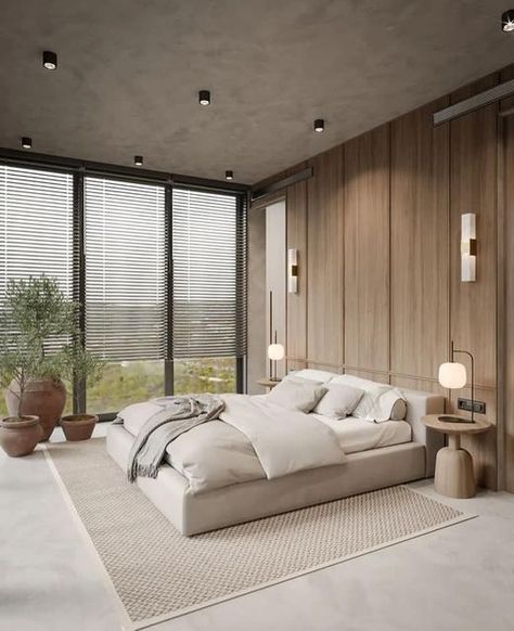 HOME IN MY FOCUS on Instagram: "Wood and neutral tones in a contemporary design bedroom. Design @kozastudio3d"