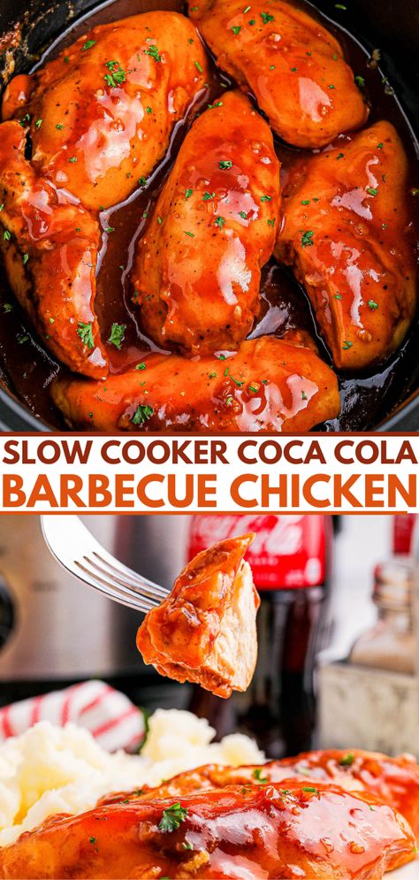 Coca Cola Chicken, Cola Chicken, Barbecue Chicken Recipe, Instant Family, Averie Cooks, Easy Slow Cooker Chicken, Savory Chicken, Chicken Slow Cooker Recipes, Easy Family Dinners