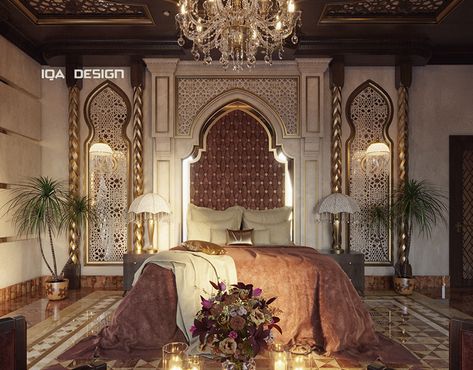 Arab Couch Living Rooms, Andalusian Bedroom, Islamic Bedroom Design, Islamic Bedroom, Moroccan Bedroom Decor, Arabian Bedroom, Moroccan Style Bedroom, Moroccan Decor Bedroom, Arabic Decor