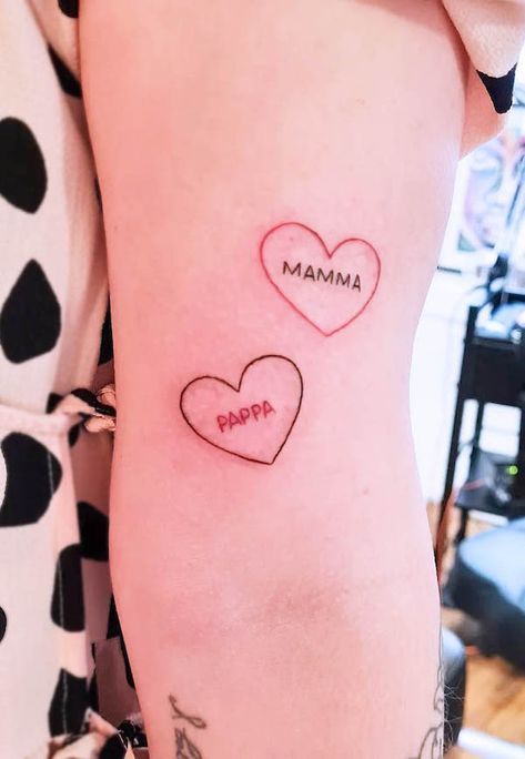 Parents Tattoo Ideas Honoring, Mamma Tattoo, Dad Heart Tattoo, Parents Tattoo Ideas, Mom And Dad Tattoo, Mum And Dad Tattoos, Mom Dad Tattoo, Hummingbird Tattoos, One Word Tattoo