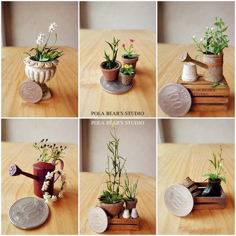 miniature plants by studio soo Making Miniature Houses, Miniature Projects Diy, How To Make Miniature Things, Diy Miniatures Tutorials, Miniature Greenhouse, Making Miniatures, Dollhouse Miniature Tutorials, Diy Doll Miniatures, Dollhouse Miniatures Diy