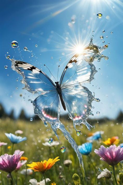 Prompt 👉Abstract art photo of water splash forming a transparent water butterfly flying over a flower meadow with rainbow and sunlight in the background, with hyper-realistic transparent water texture and detailed close-up, against a clear blue sky, in super realistic photography style, with dynamic movement and visible in natural light in high resolution, with HDR rendering. 👉 if Like, please Follow and Share AI Graphics Studio 👇Contact on WhatsAPP: http://tiny.cc/aigraphicsstudio #aigraph... Water Butterfly, Light Blue Butterfly, Realistic Photography, Transparent Butterfly, Butterfly Flying, Water Texture, Small Creatures, Cinematic Lighting, Flower Meadow