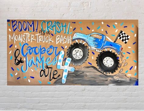 Ambertonwaydesigns - Etsy 2 Birthday Boy Themes, Monster Truck Birthday Party Decorations, Toddler Boy Birthday Party Ideas, Fourth Birthday Boy Theme, Two Year Old Birthday Party Boy, Monster Truck Birthday Banner, Monster Jam Birthday Party Ideas, Monster Truck Theme Birthday Party, Monster Truck Birthday Party Ideas