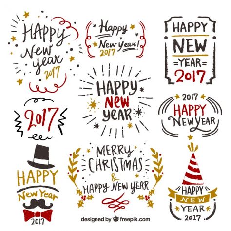 New Years Drawing Ideas, New Year Doodle, New Year's Drawings, Calendar Doodles, New Year Card Design, 심플한 그림, Christmas Calligraphy, Happy New Year Cards, New Year Designs