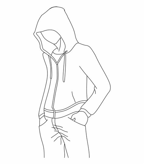 How To Draw Hoodies, Hoodie Drawing Reference, Hoodie Base, Hoodie Drawing, Sketch Poses, Anime Drawing, Outline Art, Anime Hoodie, Anime Drawings Tutorials