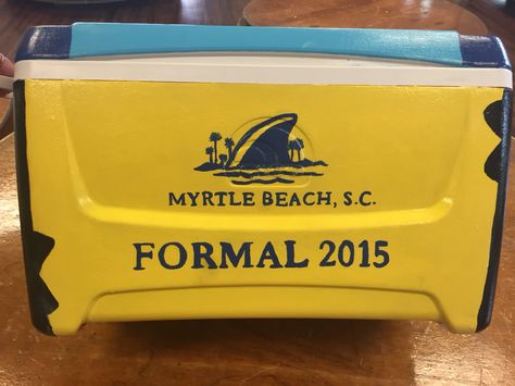 Myrtle Beach Frat Cooler, Beach Weekend Cooler, Pi Kapp, Formal Coolers, Frat Formal, Fraternity Cooler, College Crafts, Beer Painting, Formal Cooler Ideas