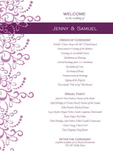 Finding The Perfect Wedding Program Templates For Free In 2023 - Free Sample, Example & Format Templates - Free Sample, Example & Format Templates Winter Wedding Programs, Wedding Program Examples, Free Wedding Invitation Samples, Wedding Program Template Free, Reception Program, Wedding Reception Program, Printable Wedding Program Template, Wedding Program Design, Wedding Ceremony Programs Template