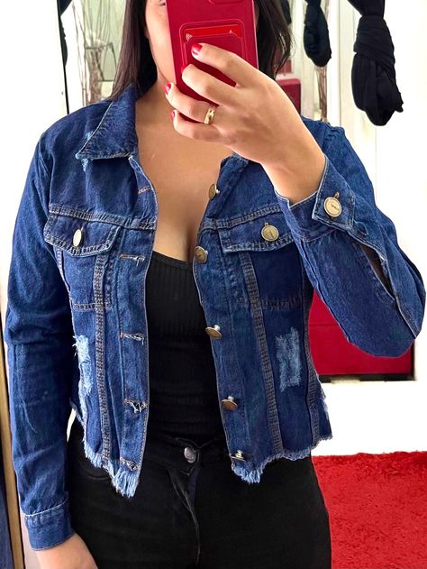 Jeans Destroyed, Denim Jacket Women, Color Azul, Denim Women, Women Clothing, Ideias Fashion, Length Sleeve, Denim Jacket, Sleeve Length