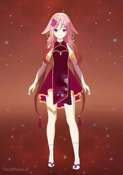 Genshin Oc references by yae miko Yae Miko Outfit Design, Yae Miko Outfit, Miko Outfit, Pink Characters, Genshin Oc, Ocs Ideas, Oc Female, Gacha Nox, Anime Hairstyles