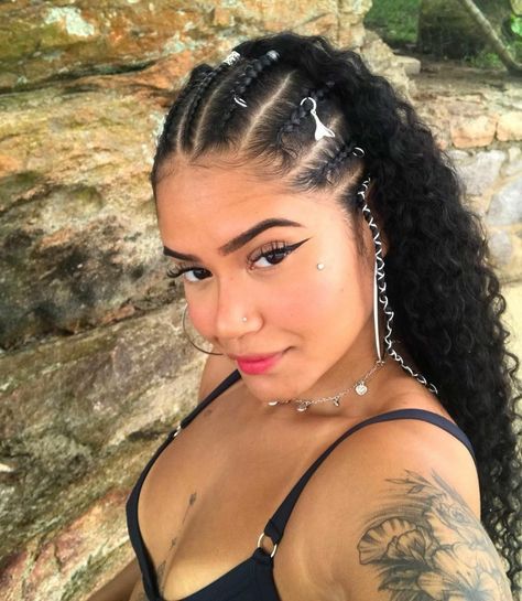 Curly Braided Hairstyles, Pretty Braids, Curly Hair Braids, Rave Hair, Vacation Hairstyles, Cute Curly Hairstyles, Hairstyle Inspo, Pretty Braided Hairstyles, Front Hair Styles