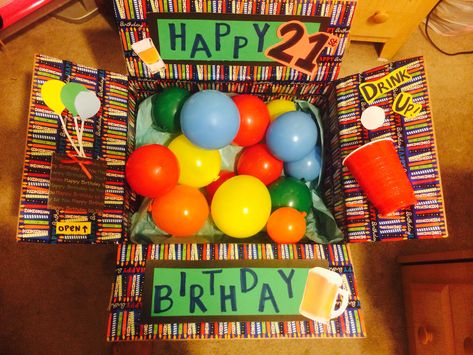 21st Birthday Care Package Mail Care Packages, Birthday Gifts Box, Surprise Party Ideas, Boyfriend Care Package, Birthday Care Packages, Gifts Box, Birthday Packages, Care Packages, Birthday Surprise Party