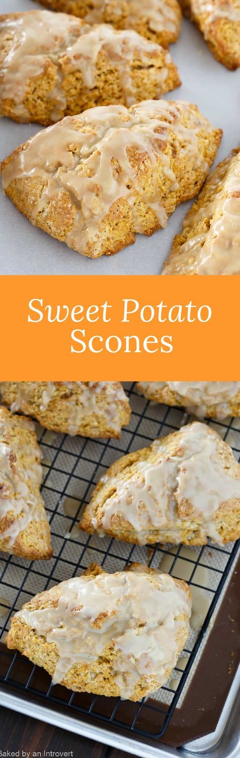 Potato Scones Recipe, Sweet Potato Scones, Potato Scones, Maple Icing, Pane Dolce, Yummy Sweet Potatoes, Brown Sugar Glaze, Sugar Glaze, Black Food