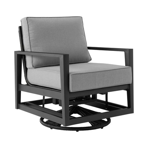 Rhodes Black Metal Outdoor Swivel Glider Chair - World Market Outdoor Glider Chair, Outdoor Glider, Outdoor Swivel Chair, Swivel Glider Chair, Outdoor Seating Set, Chaise Metal, Versatile Furniture, Glider Chair, Grey Upholstery