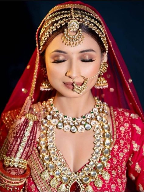 Bridal Beauty & Makeup Ideas for Indian Bride Dewy Indian Bridal Makeup, Mangtika Bridal, Bridal Mangtika, Dewy Face Makeup, Latest Bridal Jewellery, Nepali Wedding, Latest Bridal Makeup, Bridal Makeup Ideas, Rajasthani Bride