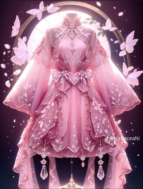 Pink Fantasy Outfit Art, Pink Warrior Outfit, Pink Fantasy Outfit, Pink Fantasy Dress, Pink Butterfly Dress, Quinceanera Dresses Gold, Chinese Fancy Dress, Royalty Dress, Magical Dress