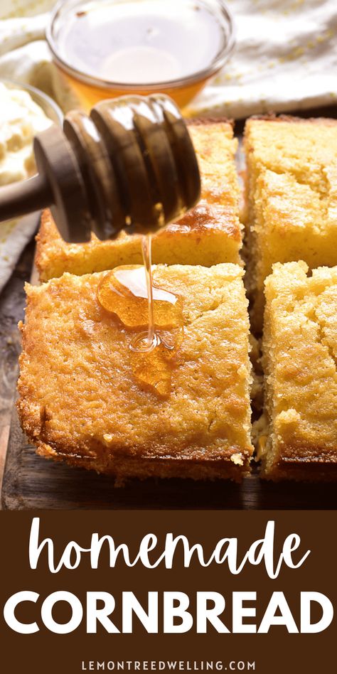 Moist, buttery cornbread with crispy brown edges, a touch of sweetness, and the perfect crumb! This recipe goes great with butter and honey and makes a delicious side dish for your favorite chili!