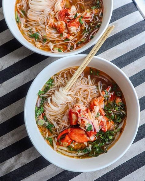 “Lobster Pho 🦞 via @indulgenteats . . . . #surfnoturf #seafood #food #foodporn #foodiegram #instafood  #yummy #instagood #photooftheday…” Seafood Pho, Chicken Dinner For Two, Lobster Pasta, Pho Recipe, Dinner At Home, Banh Mi, Cheat Meal, Dinner For Two, Romantic Dinners