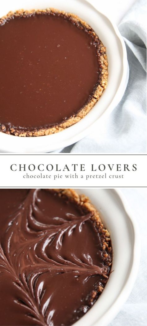 Chocolate Pie With Pretzel Crust, Pretzel Crust Pie Recipes, Pies With Pretzel Crust, Pretzel Crust Pie, Pretzel Crust Dessert, Chocolate Pretzel Dessert, Pretzel Pie Crust Recipes, Chocolate Pretzel Pie, Pretzel Pie Crust