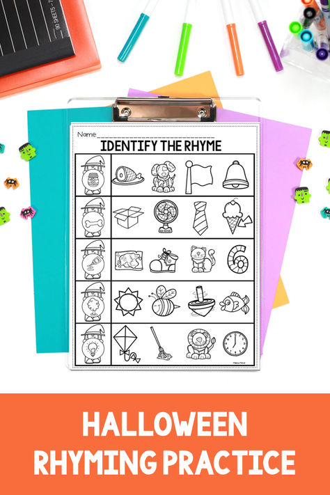 🎃👻 Get your little learners excited for Halloween while practicing rhyming with this fun, engaging, and differentiated phonological awareness activity! Easy prep for a kindergarten, this resource includes both print and digital Google Slides versions, making it great for classroom use. #HalloweenRhyming #KindergartenLiteracy # Rhyming Pairs, Phonological Awareness Activities, Halloween Activity, Phonological Awareness, Kindergarten Literacy, Halloween Activities, Google Slides, Halloween Themes, Kindergarten