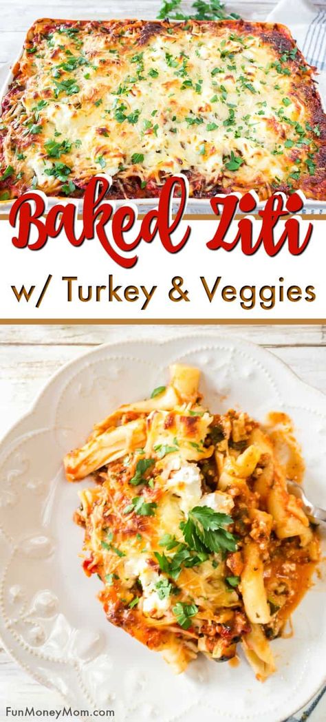 Baked Ziti - This baked ziti with spinach and ground turkey is a delicious dinner recipe the whole family will love. This kid friendly ziti recipe is easy and they won't even complain about eatiing their veggies (because they'll never know!) #bakedziti #ziti #bakedzitiwithspinach #zitiwithzucchini #easydinner #dinner Baked Ziti With Spinach, Best Baked Ziti Recipe, Zucchini Mushrooms, Easy Cheap Dinner Recipes, Easy Baked Ziti, Ziti Recipe, Ziti Recipes, Baked Ziti Recipe, Vegetarian Bake