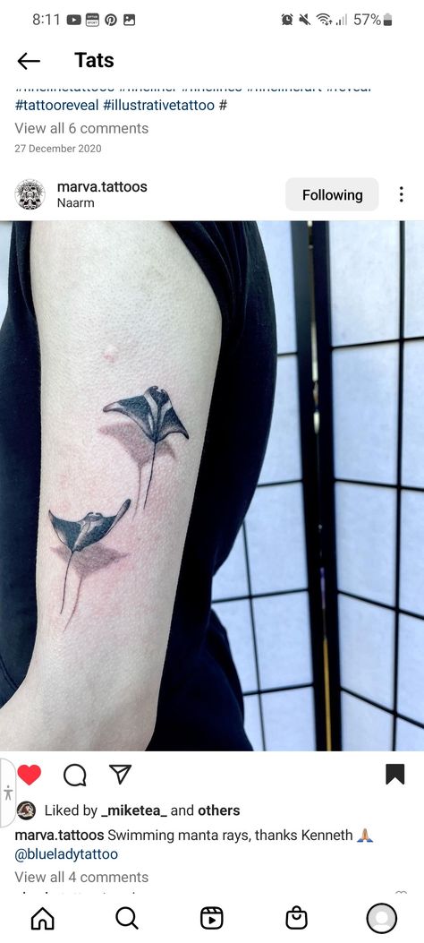 Stingray Tattoo With Shadow, Stingray Shadow Tattoo, Realistic Manta Ray Tattoo, Sting Ray Tattoo Simple, Sting Ray Tattoo, Manta Ray Tattoo, Tatoo 3d, Stingray Tattoo, Ray Tattoo