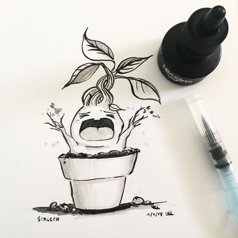 Art By Carole Vu on Instagram: “Eeek! Found my old black india ink I used in college! Upping the inktober game, this was fun to brush ink! #mandrake #screech #inktober…” Harry Potter Mandrake Drawing, Mandrake Painting, Harry Potter Mandrake Tattoo, Mandrake Tattoo Harry Potter, Mandrake Drawing, Mandrake Art, Mandrake Tattoo, Jake Tattoo, Harry Potter Monster Book