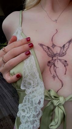 Tattoos For Women Butterfly, Cute Little Tattoos, Sternum Tattoo, Fairy Tattoo, Back Tattoo Women, Small Tattoo Designs, Elegant Tattoos, Chest Tattoo, Pretty Tattoos