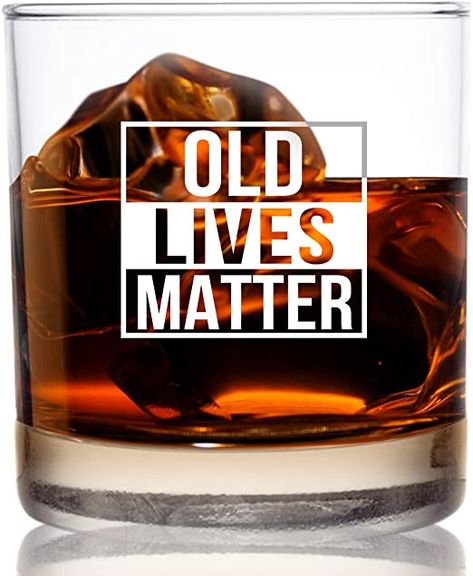 Amazon.com | Old Lives Matter Whiskey Scotch Glass 11 oz- Funny Birthday or Retirement Gift for Senior Citizens- Old Fashioned Whiskey Glasses- Classic Lowball Rocks Glass- Gag Gift for Dad, Grandpa, Made in USA: Old Fashioned Glasses Old Lives Matter, Gifts For Seniors Citizens, Old Fashioned Whiskey, Beloved Quotes, Best White Elephant Gifts, White Elephant Gifts Exchange, Funny Aprons, Good Whiskey, 80th Birthday Gifts