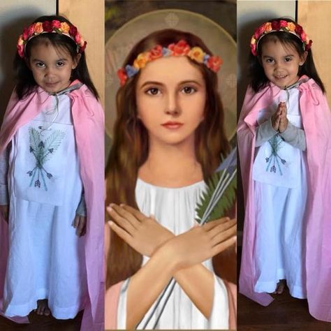 Saint Maria Goretti Costume, St Philomena Costume, Female Saints Catholic Costumes, Saint Rose Of Lima Costume, Saint Dress Up Day, St Rose Of Lima Costume, St Bernadette Costume, St Joan Of Arc Costume Diy, Dress Like A Saint Kids