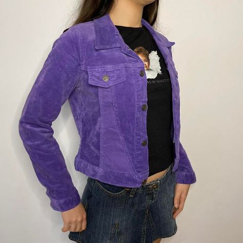 Purple Corduroy Jacket Outfit, Purple Denim Jacket, Purple Corduroy Jacket, Y2k Velvet Jacket, Aesthetics Outfits, Purple Cotton Button-up Outerwear, 00s Style, Kool Kids, Corduroy Jacket