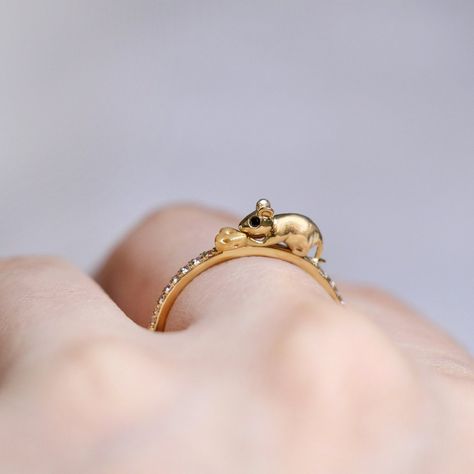 14K Unique Statement Baby Mouse Ring Yellow Gold Year Of The | Etsy Cheese Ring, Mouse Ring, Birthstone Engagement Rings, King Ring, Year Of The Rat, Baby Mouse, Diamond Eyes, 14k Gold Ring, Topaz Gemstone