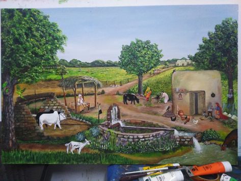 village culture of chakwal punjab Pakistan. painting by khurram rural living in punjab Punjab Culture, Pakistan Culture, Punjabi Culture, Old Village, Punjab Pakistan, Famous Photos, Village Girl, Rural Living, Art Village