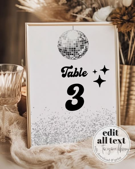 Disco Ball Table, Disco Table, Retro Dance, Dance Party Birthday, Numbers Template, Disco Birthday Party, Number Ideas, Basic Computer, Groovy Design