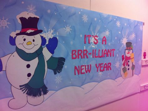 BRR-illiant New Year Classroom Bulletin Board Idea New Year Bulletin Board, Snowman Bulletin Board, Kindergarten Bulletin Boards, Christmas Bulletin Boards, January Bulletin Boards, Cute Bulletin Boards, Bulletin Board Paper, Halloween Bulletin Boards, Winter Bulletin Boards