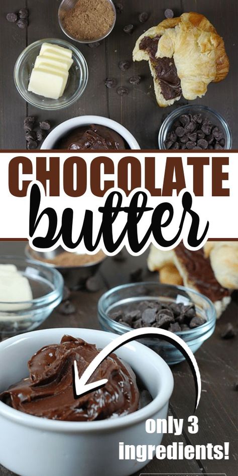 Learn how to make chocolate butter. Only 3 ingredients and you'll have the most amazing accompaniment for croissants, pancakes, waffles, bread, -- think of it with peanutbutter!! Save this for later or click through to get the recipe now. Flavored Butter Recipes, Butter Recipes Homemade, Valentines Recipes Desserts, Stack Of Pancakes, Low Carb Cheesecake, Flavored Butter, Valentine Desserts, Chocolate Butter, Homemade Butter