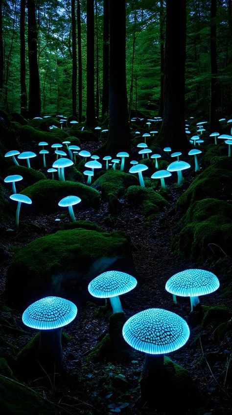 Bioluminescence Mushroom, Mushroom Forest Aesthetic, Nature Inspired Wallpaper, Rabbit Halloween, Glowing Mushrooms, Inspired Wallpaper, Get Motivated, Mushroom Art, Cute Wallpaper Backgrounds