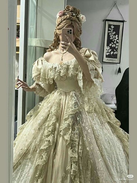 Beige Victorian Dress, Royalty Dresses Princess, 1800’s Dress, Elegant Victorian Dresses, Ball Gowns 1800s, Victorian Queen Dress, Royalty Dresses Gowns, Princess Wedding Aesthetic, Victorian Dresses Aesthetic