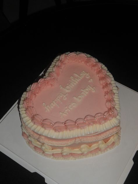 Aries Angel Cake, Pink Aries Cake, Heart Cake Pink, Aries Cake, Birthday Dream, Vintage Heart Cake, Year Of Growth, Aries Aesthetic, Cake Heart