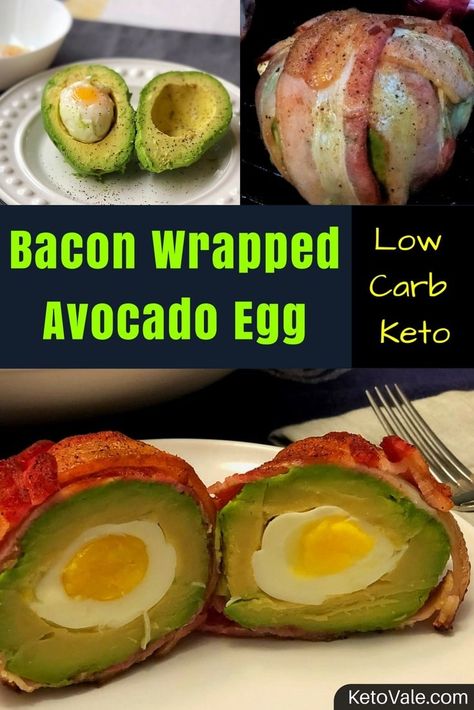 Keto Bacon Wrapped Egg Stuffed Avocado Low Carb Recipe Bacon Wrapped Avocado, Avocado Eggs, Stuffed Avocado, Keto Bacon, Bacon Avocado, Low Carb Recipe, Keto Diet Breakfast, Low Carb Breakfast Recipes, Low Carb Recipes Dessert