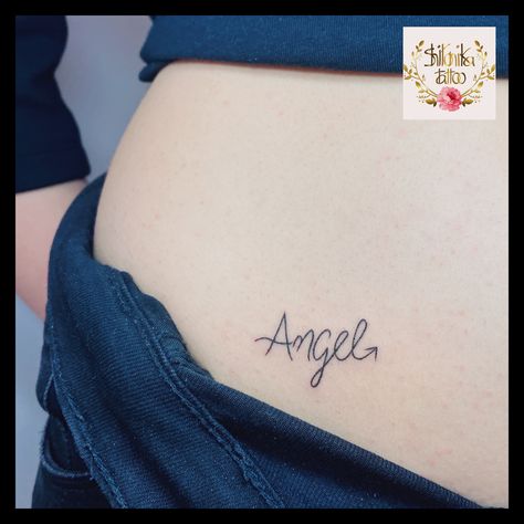 #sexytattoos #angeltattoo #wordtattoo #tattoosforwomen #tattoo Angel Word Tattoo, Cursive Tattoos, Word Tattoo, Angel Tattoo, Cursive Writing, Word Tattoos, Thigh Tattoo, Minimalist Tattoo, Future Tattoos