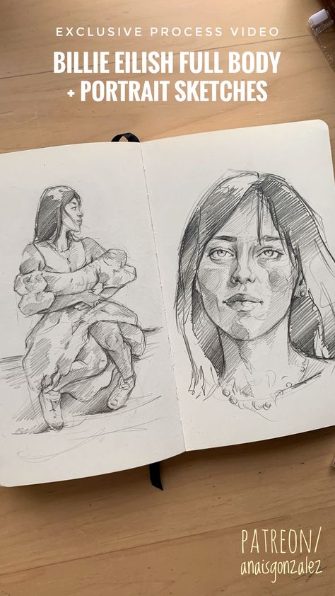 Patreon - Exclusive Full Process Video (Anaïs Gonzalez) Anais Gonzalez Art, Anais Gonzalez, Full Body Portrait, Body Portrait, Portrait Sketches, Billie Eilish, Real Time, Full Body, Drawings