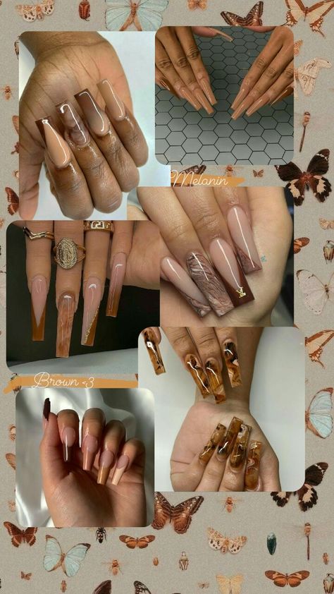 Tall Nails Design, Brown Nude Nails Design, Trendy Brown Nails, Canada Nails, Nails Aesthetics, Clear Nail Designs, Nail Aesthetic, Brown Acrylic Nails, Aqua Nails