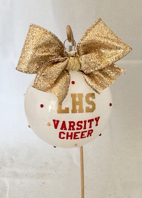 Christmas ornament for Cheerleaders, Dancers, Drill and  Pom squads, Coach, Secret Santa, Sports, Hobbies, Team mom, Varsity Cheer, JV Cheer Personalize with your team, name, colors. Ornament can be personalized using any color combination. Please leave all of your request for colors, name, team in the comments/notes section at checkout and leave the rest to me. I will create a very personalized ornament that will enjoyed every year.  Start a tradition with custom ornaments every year for all of Team Mom Gifts, Colors Name, Varsity Cheer, Teacher Ornaments, All Star Cheer, Custom Ornaments, Cheer Gifts, Team Mom, Coach Gifts