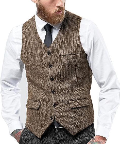 Amazon.com: Tuikayoo Mens Herringbone Suits Vests Wool Business Tweed Retro Waistcoats Groomsman Slim Fit(Small, Grey) : Clothing, Shoes & Jewelry Mens Tweed Vest, Givenchy Suit, Mens Tweed Suit, Black Suit Vest, Waistcoat Pattern, 1920s Mens Fashion, Tweed Men, Retro Suits, Herringbone Suit