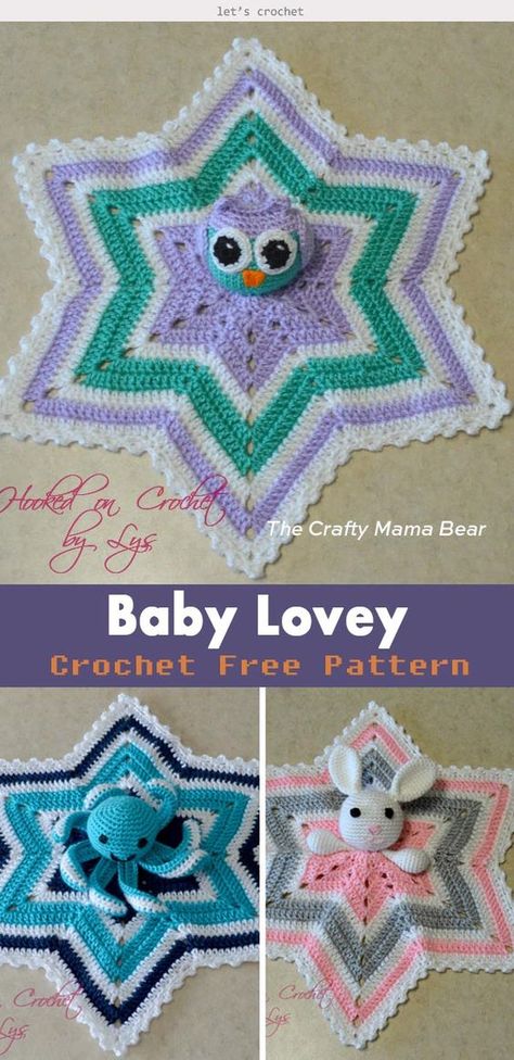 Crochet Baby Lovey Free Pattern Crochet Lovely Patterns Free, Crochet Star Lovey Free Pattern, Owl Lovey Crochet Pattern Free, Crochet Security Blanket Free Pattern, Crochet Lovey Free Pattern Easy, Crochet Baby Lovey Free Pattern, Lovey Free Pattern, Crochet Baby Lovey, Crochet Lovey Free Pattern