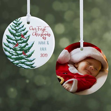 First Time Grandparents, First Christmas Photos, Snowy Christmas Tree, Rustic Christmas Wreath, Photo Christmas Ornaments, Custom Christmas Ornaments, Photo Ornaments, First Christmas Ornament, Custom Ornament