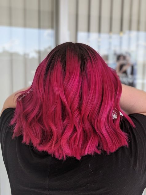 Viva Magenta Hair Color, Pink Hair Shadow Root, Pink Hair With Shadow Root, Magenta Hair Colors, Girl Hair Drawing, Curl Hair With Straightener, Magenta Hair, Hair Shadow, Colourful Hair