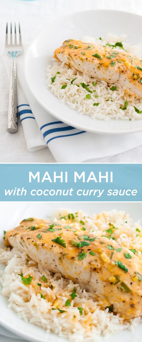 Coconut Curry Mahi Mahi, Mahi Mahi Curry, Mahi Mahi Coconut Curry, Mahi Mahi Coconut Rice, Mahi Mahi Coconut Milk, Mahi Mahi Asian Recipes, Coconut Mahi Mahi, Curry Mahi Mahi Recipes, Mahi Mahi Cream Sauce